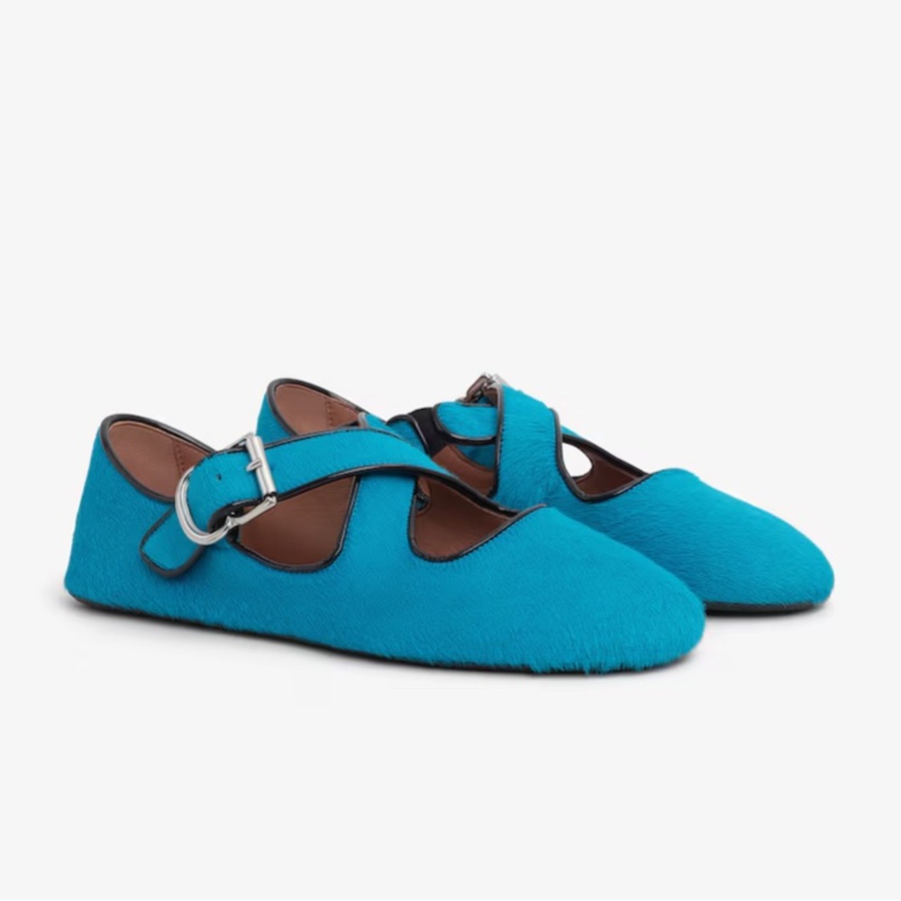 Alaia cross cross calf hair ballet flats turquoise blue size 40 EU / 10 US - Picture 7 of 16